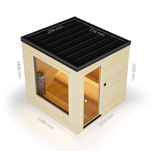 Cabine sauna extérieur Hetki Onni assemblé avec dimensions