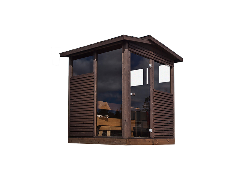 Sauna cabine extérieur sur fond blanc